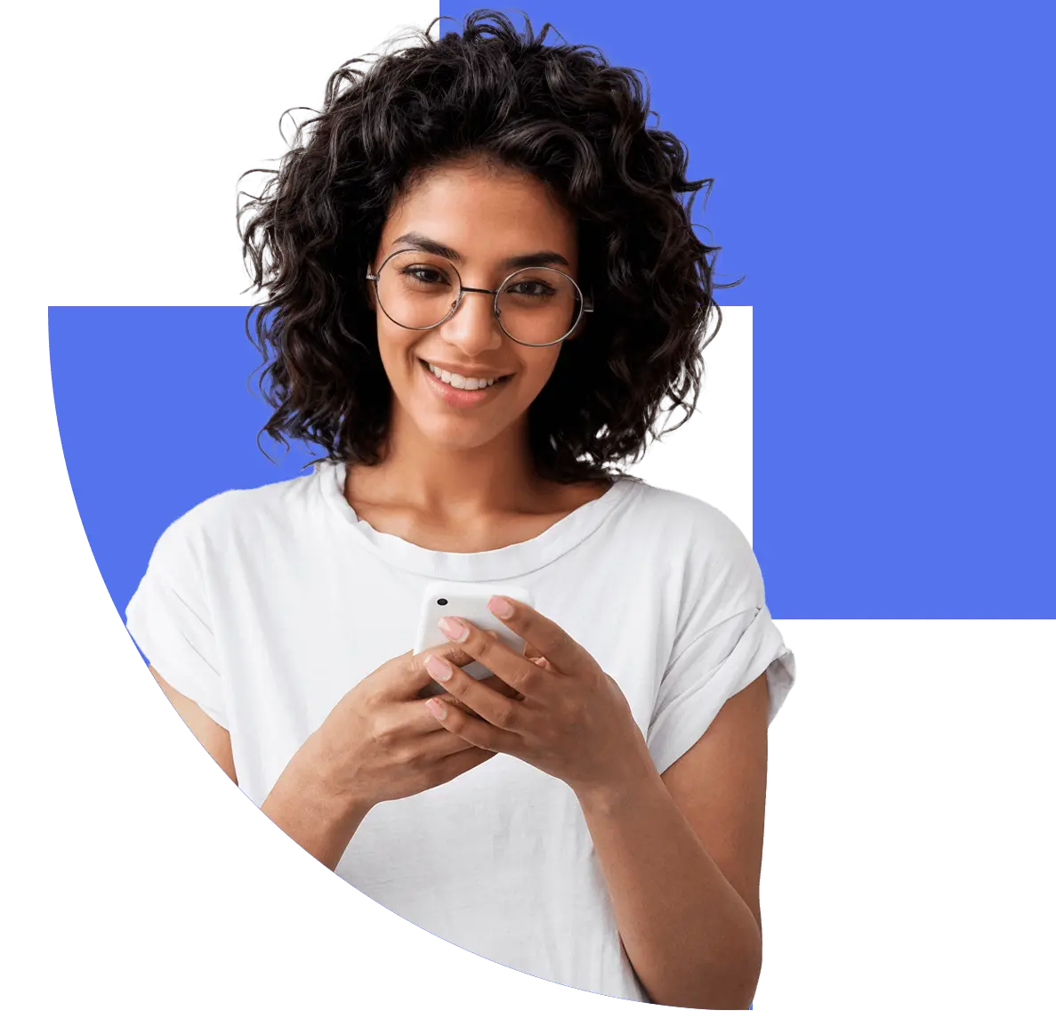 Imagem de mulher jovem segurando smartphone